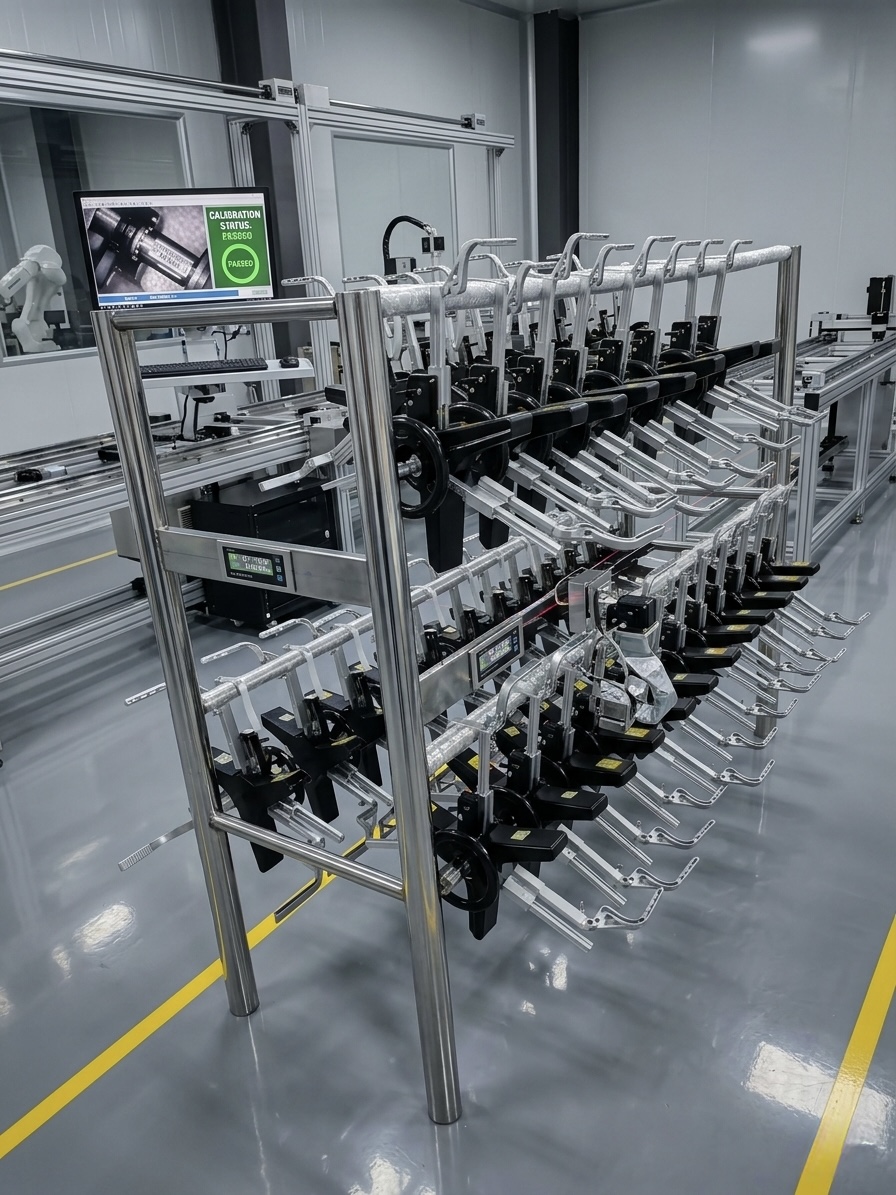 Production verification fixtures inside the KJC factory